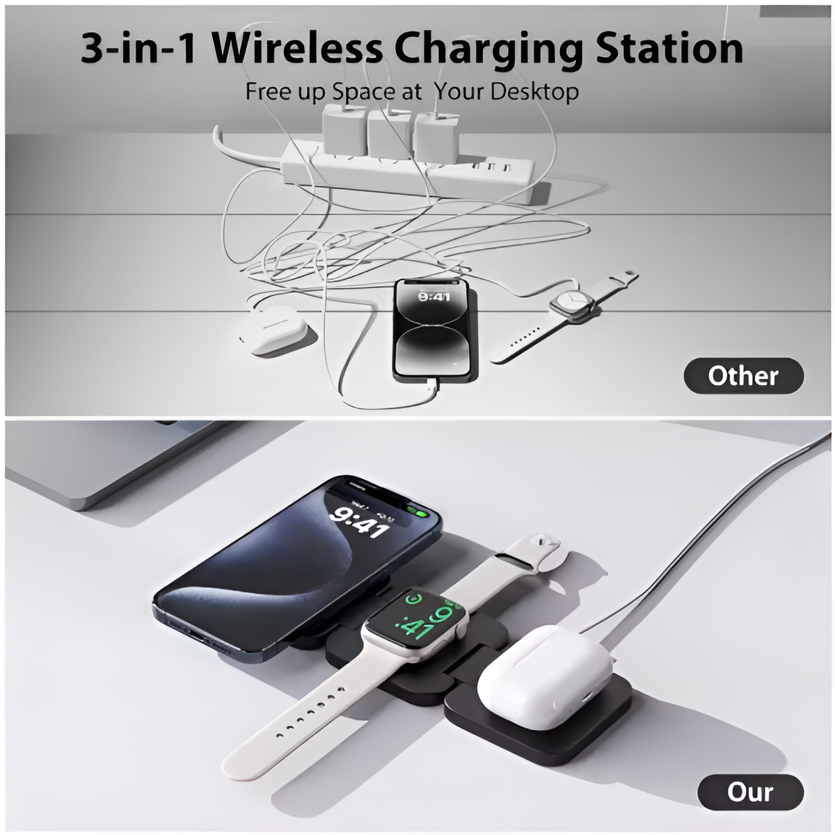 3-in-1 Magnetic Wireless Charger Foldable for iPhone, Watch & AirPods Mobile Arcade Ltd