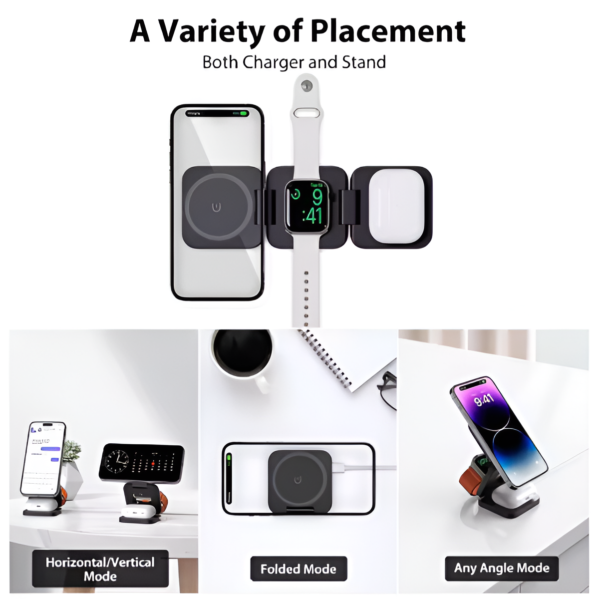 3-in-1 Magnetic Wireless Charger Foldable for iPhone, Watch & AirPods Mobile Arcade Ltd