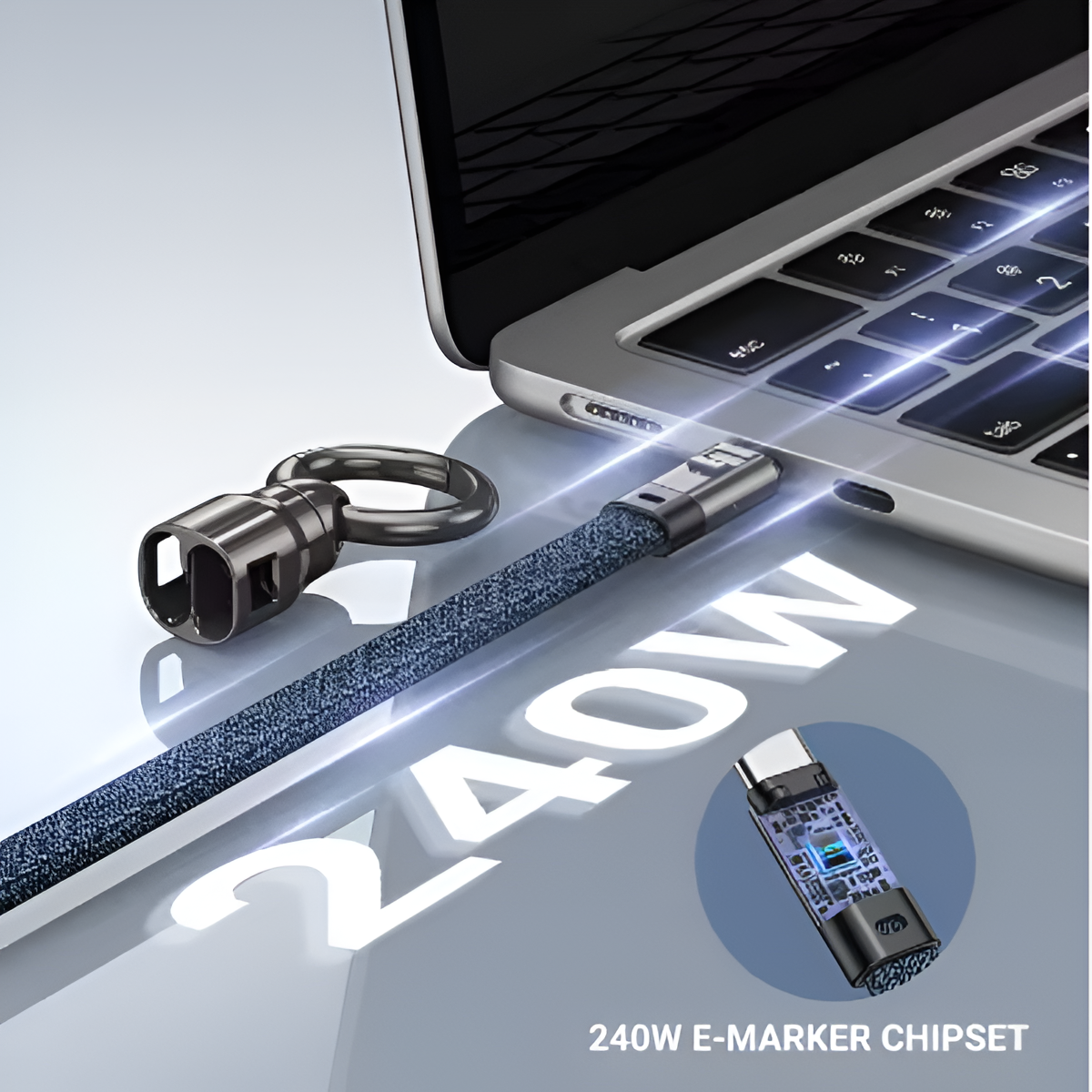 AUFU PD240W USB-C Fast Charging Cable with Zinc Alloy Head & Lanyard Mobile Arcade Ltd
