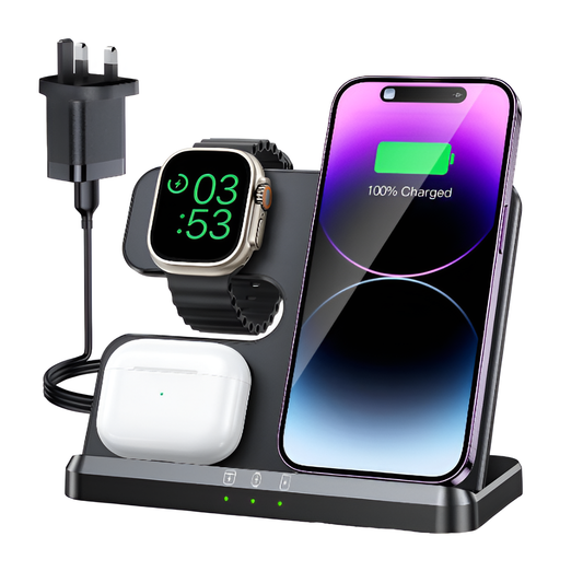 JARGOU 3-in-1 Wireless Charging Station for iPhone, Apple Watch & AirPods