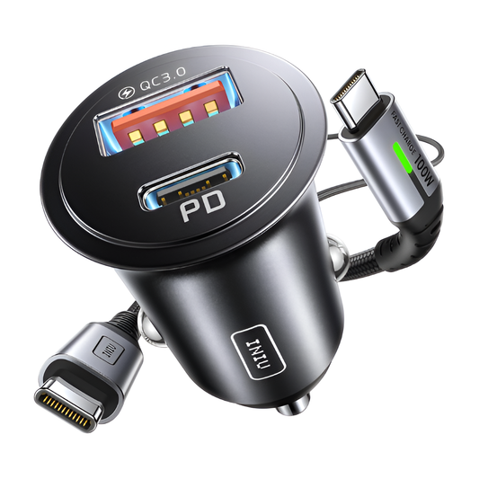 INIU 60W Car Charger – USB Cigarette Lighter Adapter + 1m 100W USB-C Cable