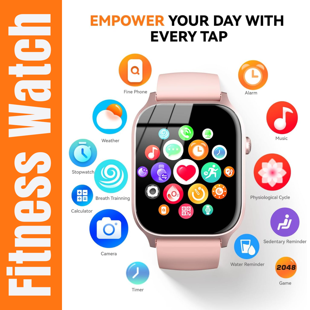 Fitness Watch for Women Ladies Smart Watch Tracker with Pink Color Band Bluetooth Calling IP68 Waterproof iPhone Mobile Arcade Ltd