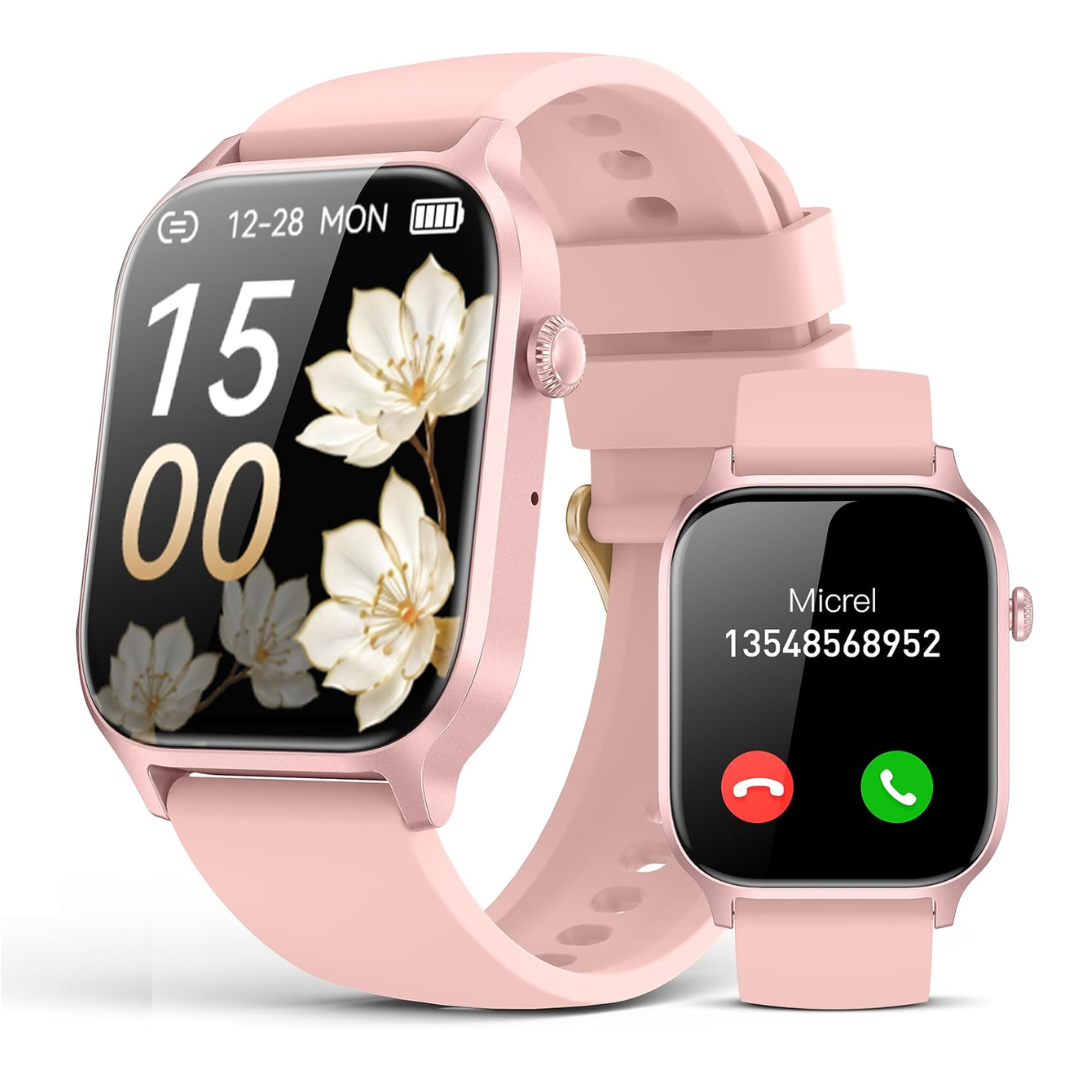Fitness Watch for Women Ladies Smart Watch Tracker with Pink Color Band Bluetooth Calling IP68 Waterproof iPhone Mobile Arcade Ltd