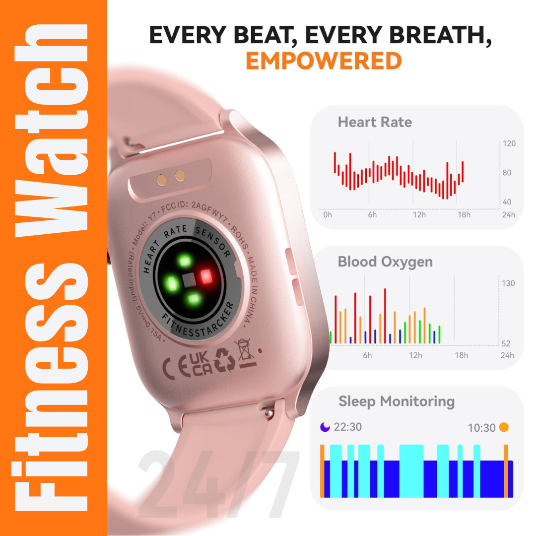 Fitness Watch for Women Ladies Smart Watch Tracker with Pink Color Band Bluetooth Calling IP68 Waterproof iPhone Mobile Arcade Ltd