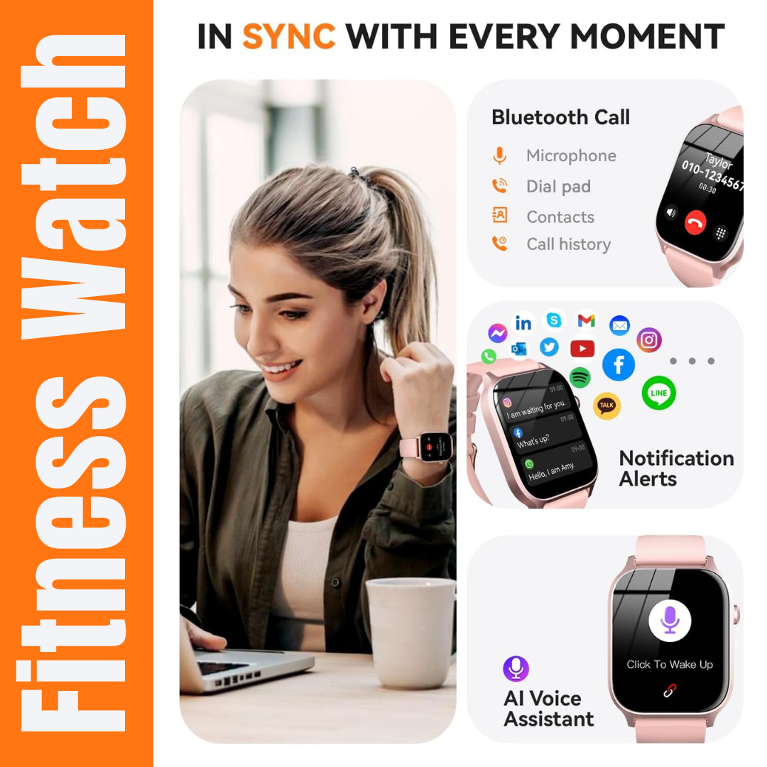 Fitness Watch for Women Ladies Smart Watch Tracker with Pink Color Band Bluetooth Calling IP68 Waterproof iPhone Mobile Arcade Ltd