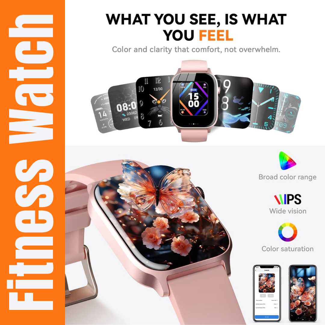 Fitness Watch for Women Ladies Smart Watch Tracker with Pink Color Band Bluetooth Calling IP68 Waterproof iPhone Mobile Arcade Ltd