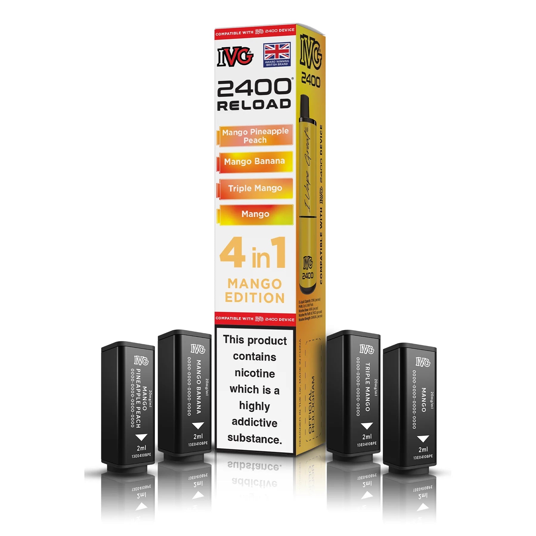 IVG 2400 4 In 1 Mango Edition Reload Pods – Juicy Mango Vape Experience Mobile Arcade Ltd