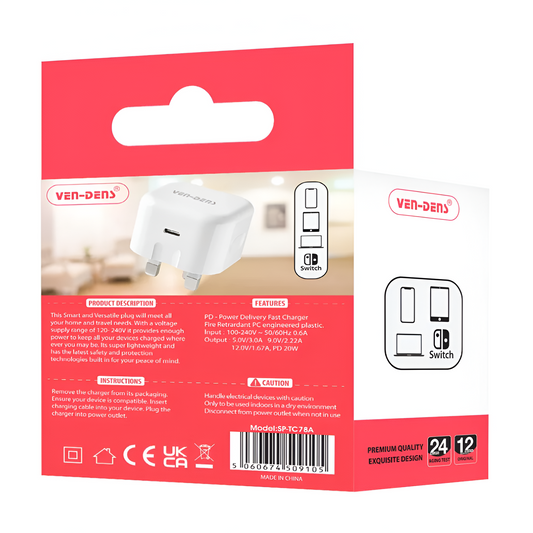 PD 20W Fast Charger Plug – White | Universal USB-C Wall Adapter UK Mobile Arcade Ltd