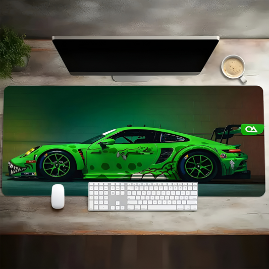 Large White Sports Car Gaming Mouse Pad – Non-Slip Rubber Extended Desk Mat Mobile Arcade Ltd