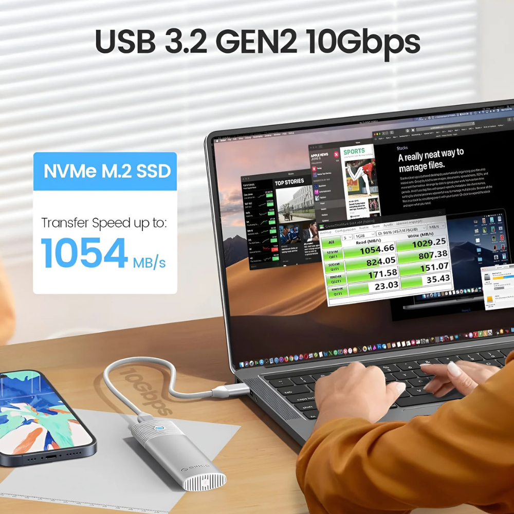 ORICO M.2 NVMe SSD Enclosure USB 3.2 10Gbps Tool-Free USB-C Adapter – 4TB Mobile Arcade Ltd