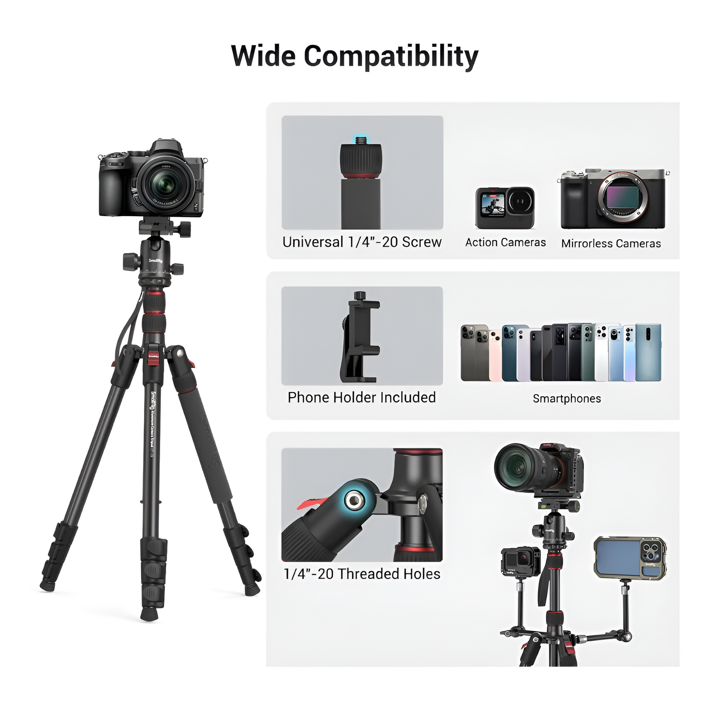 SMALLRIG 72" Camera Tripod with Ball Head, 33lb Load, Monopod Option Mobile Arcade Ltd