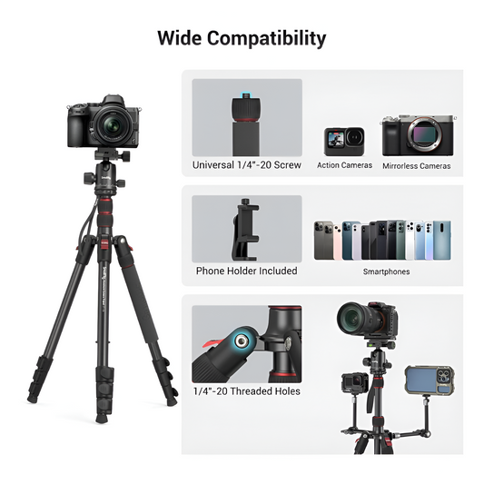 SMALLRIG 72" Camera Tripod with Ball Head, 33lb Load, Monopod Option Mobile Arcade Ltd