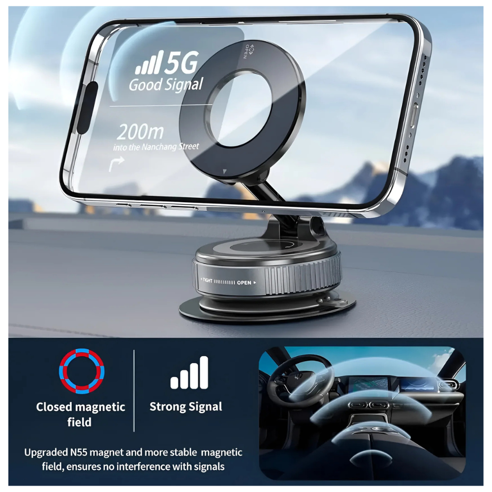 360° Vacuum Magnetic Car Phone Holder for MagSafe – Adjustable & Retractable Mobile Arcade Ltd