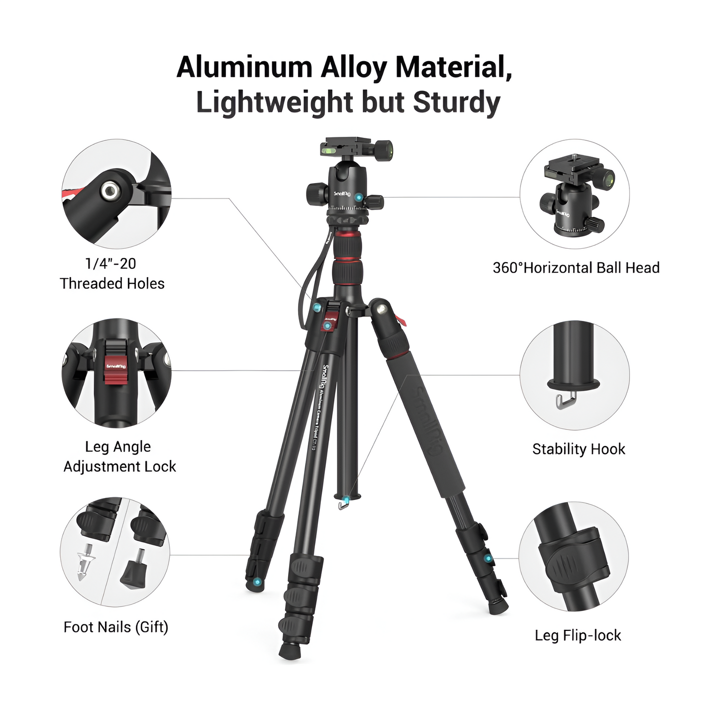 SMALLRIG 72" Camera Tripod with Ball Head, 33lb Load, Monopod Option Mobile Arcade Ltd