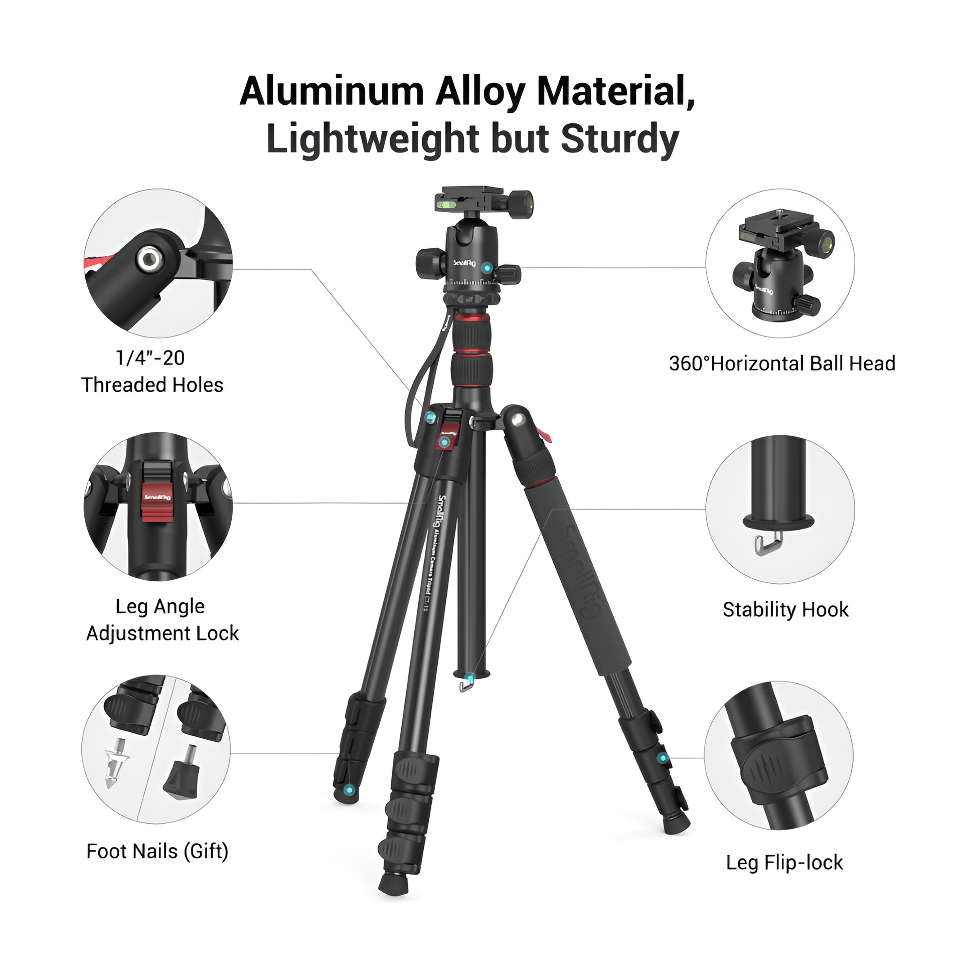 SMALLRIG 72" Camera Tripod with Ball Head, 33lb Load, Monopod Option Mobile Arcade Ltd