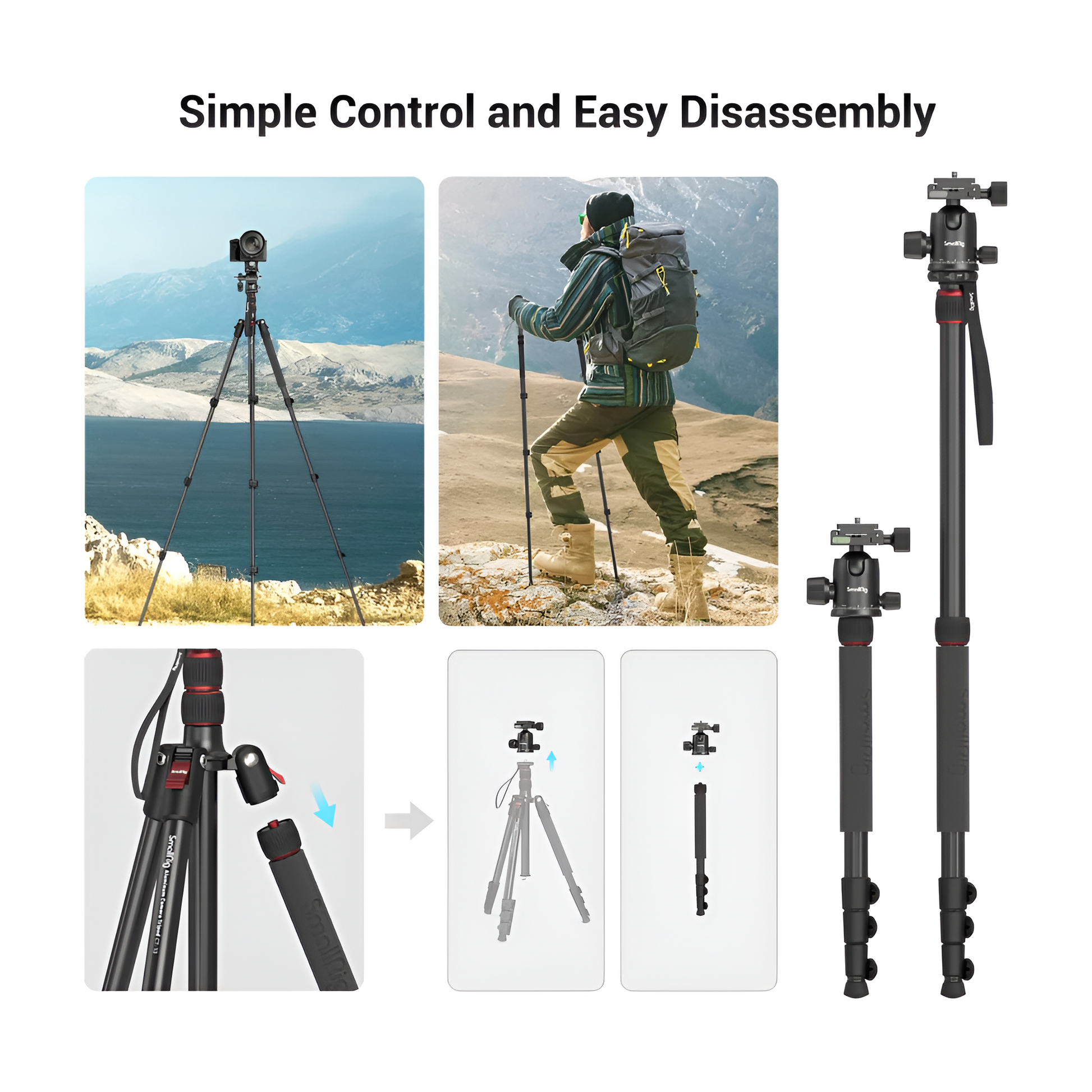 SMALLRIG 72" Camera Tripod with Ball Head, 33lb Load, Monopod Option Mobile Arcade Ltd