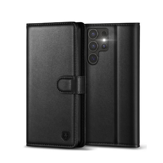 Galaxy S25 Ultra Wallet Case Black Kickstand Shockproof 4 Card Slot Cover