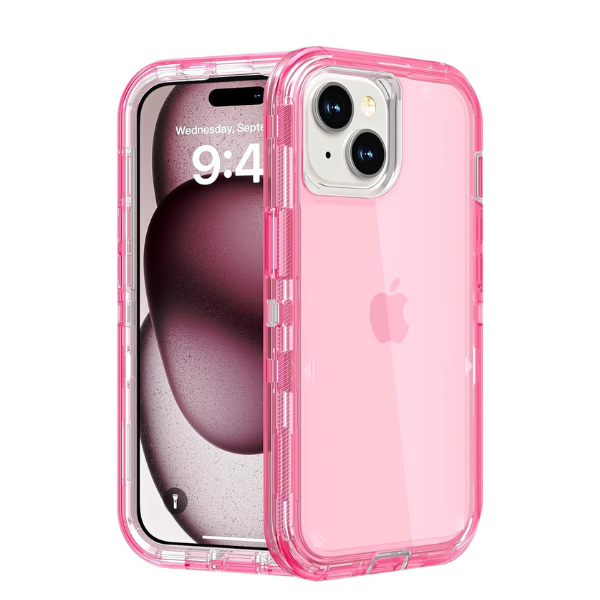 iPhone 15 Case Crystal Pink Heavy Duty Shockproof 2-Layer Clear Protective