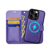 iPhone 15 Pro Max Wallet Case Blue Magnetic 2-in-1 Flip Leather Cover RFID
