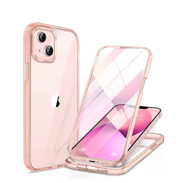 iPhone 13 Case 6.1" Clear Pink Full Body with Glass Screen Protector Mobile Arcade Ltd
