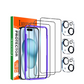 3-Pack Tempered Glass Screen & Camera Protector for iPhone 15, Full Coverage Mobile Arcade Ltd
