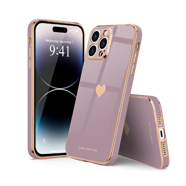iPhone 14 Pro Case Lavender Heart Bling Cute Soft TPU Slim Bumper Cover Mobile Arcade Ltd