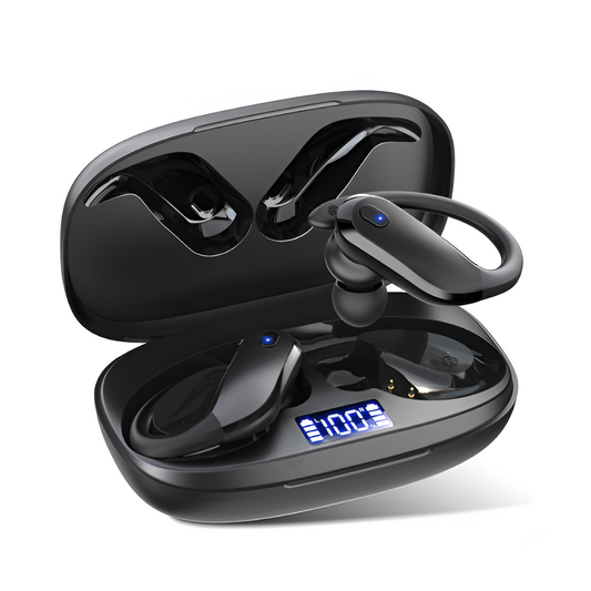Wireless Bluetooth 5.3 Sports Earbuds with Earhooks, 48H Playtime – Black