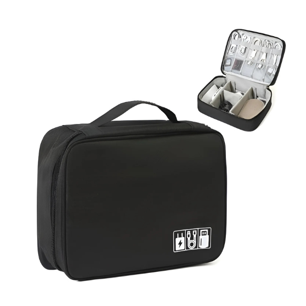 Lightweight Travel Cable & Electronics Organizer Bag, Waterproof Gadget Case, Black