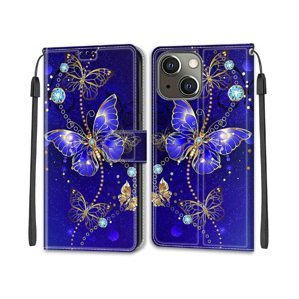 iPhone 15 Wallet Case Butterfly PU Leather Flip Cover Card Holder Stand