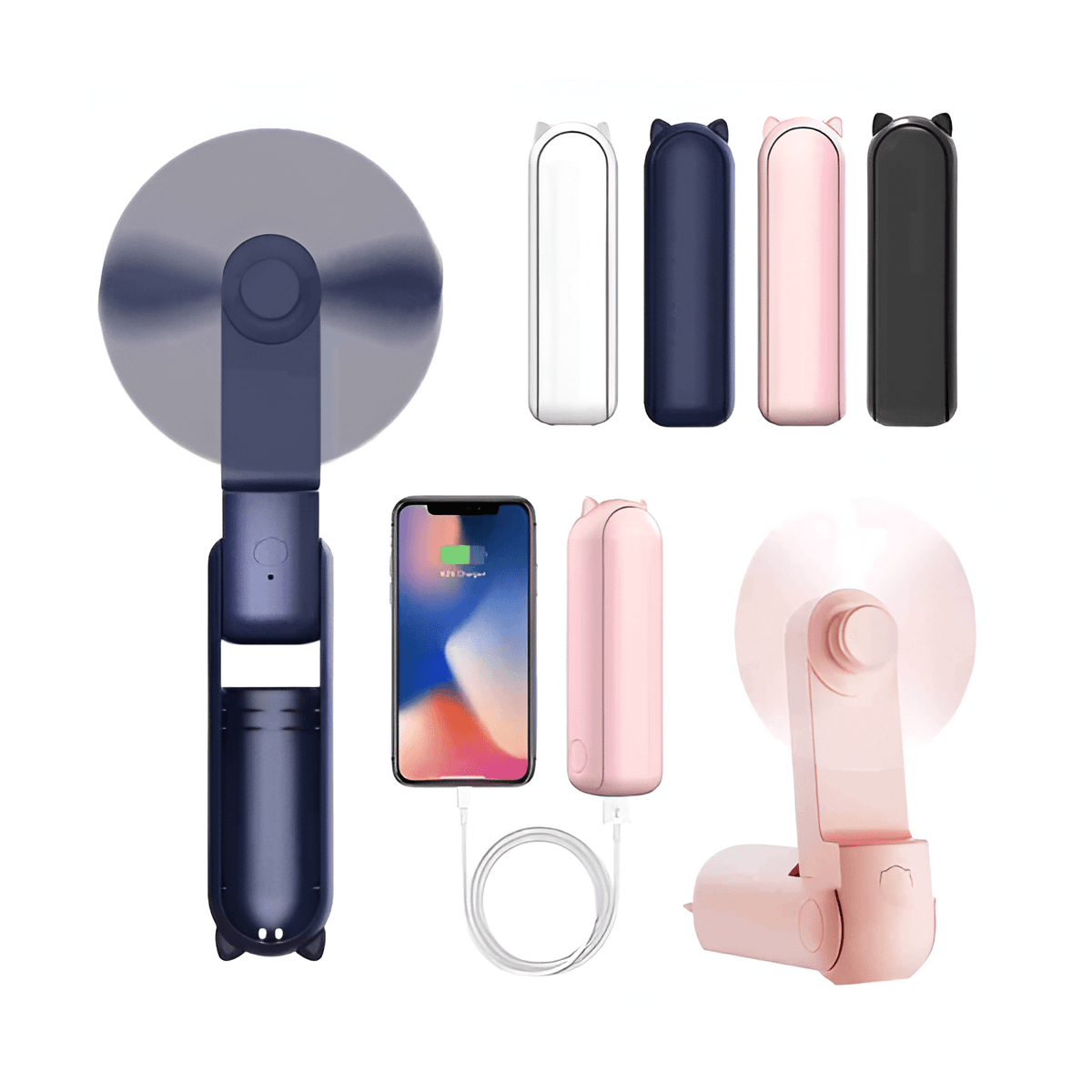 Mini Handheld USB Fan – Folding Rechargeable Pocket Fan with Power Bank