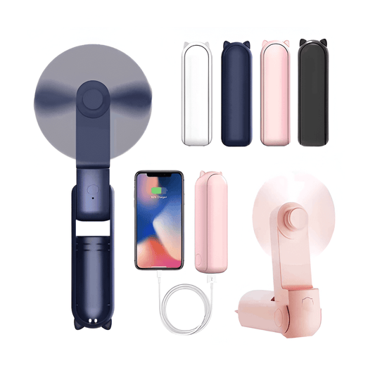Mini Handheld USB Fan – Folding Rechargeable Pocket Fan with Power Bank