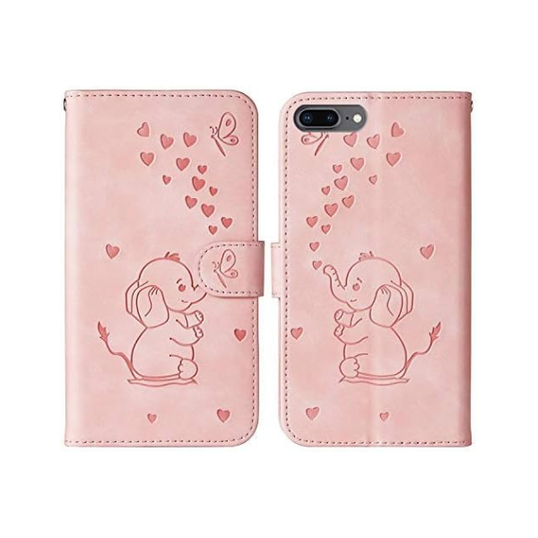 iPhone 8 Plus Wallet Case Pink Elephant Heart Flip Cover Stand Card Holder Mobile Arcade Ltd