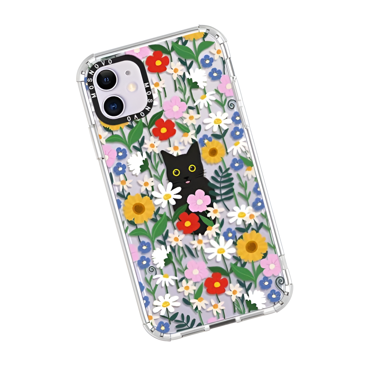 iPhone 11 Case Black Cat Garden Design Clear TPU Shockproof Bumper Cover