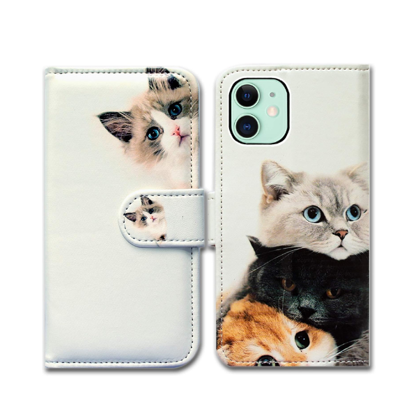 iPhone 12/12 Pro Flip Wallet Case Brown Cat Leather Cover Card Slot Stand