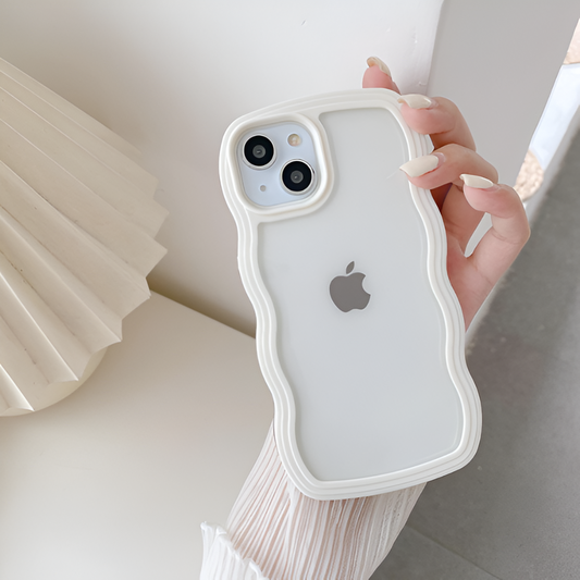 iPhone 15 Case White Curly Wave Clear Soft TPU Shockproof Cute Cover