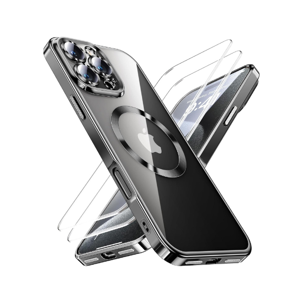 iPhone 16 Pro Max Case MagSafe Black Titanium +2 Screen Protectors Shockproof