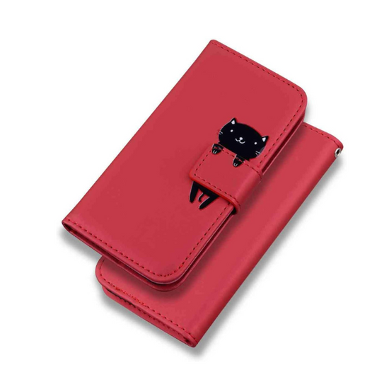 iPhone SE 2020 Wallet Case Red Cat Flip PU Leather Kickstand Card Holder