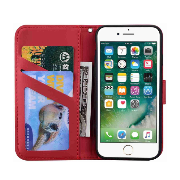 iPhone SE 2020 Wallet Case Red Cat Flip PU Leather Kickstand Card Holder Mobile Arcade Ltd