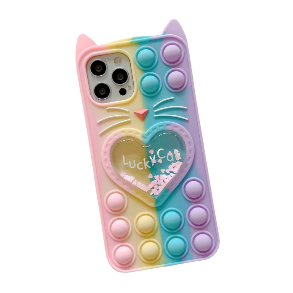 iPhone 11 Pop Case Cute Lucky Cat Bling Push Bubble Shockproof Soft Cover