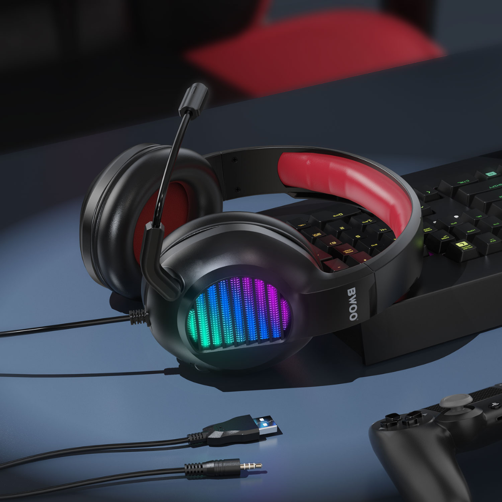 Wired Gaming Headphones – Stereo Sound, Mic, RGB Lights, Black - BX024 Mobile Arcade Ltd