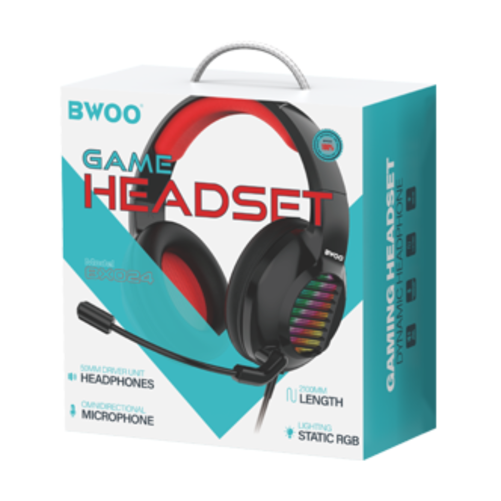 Wired Gaming Headphones – Stereo Sound, Mic, RGB Lights, Black - BX024 Mobile Arcade Ltd