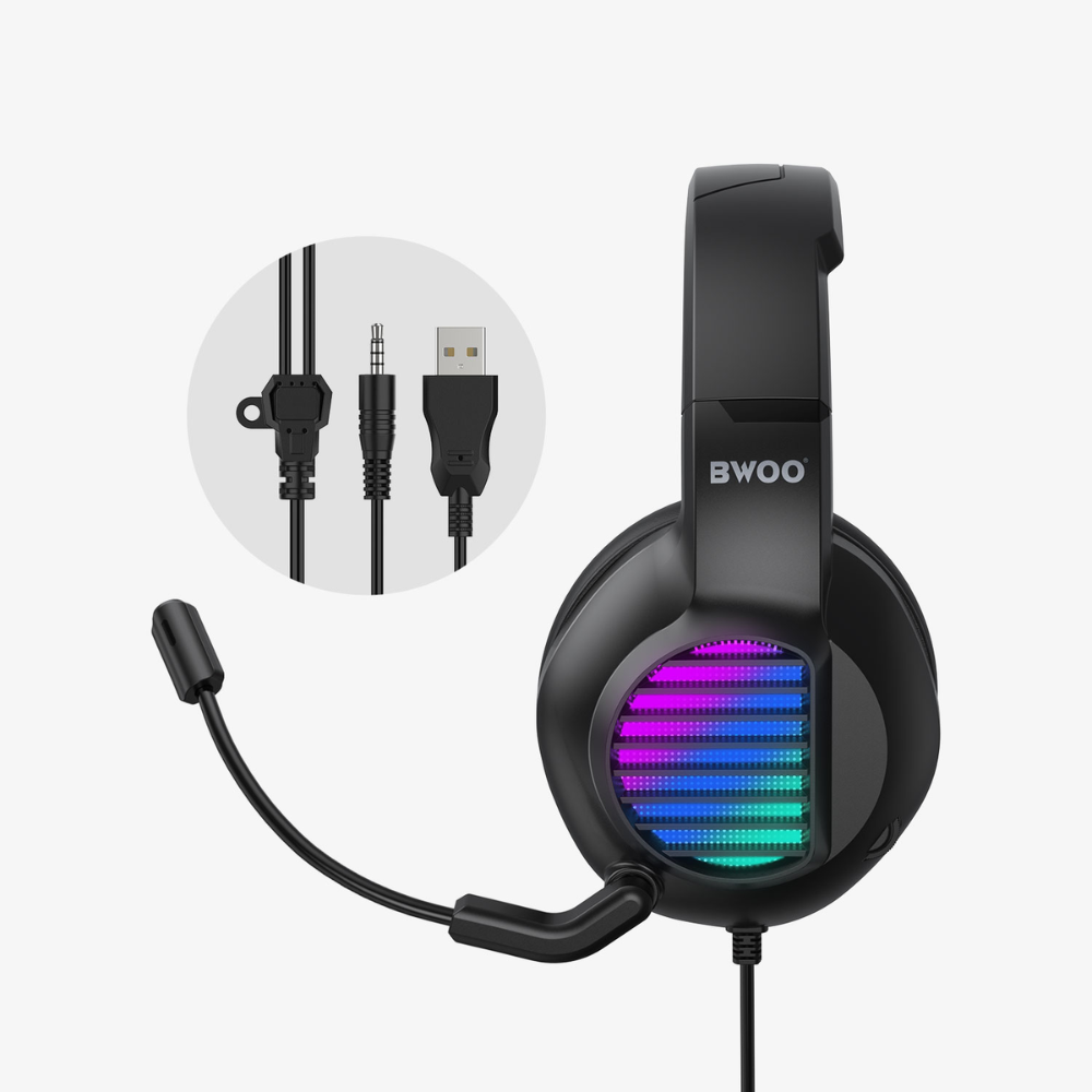 Wired Gaming Headphones – Stereo Sound, Mic, RGB Lights, Black - BX024 Mobile Arcade Ltd