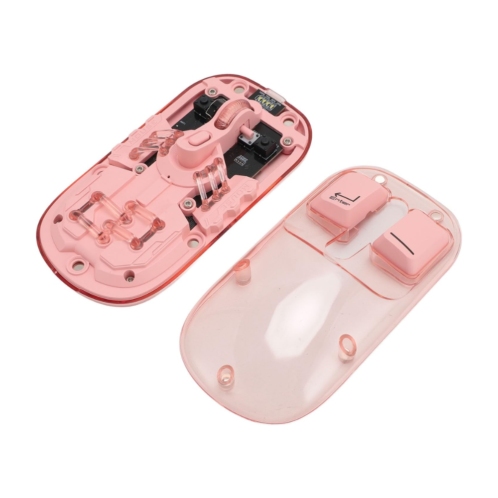 Pink Transparent RGB Wireless Mouse, Dual Mode BT5.0 & 2.4G, 400mAh Battery Mobile Arcade Ltd