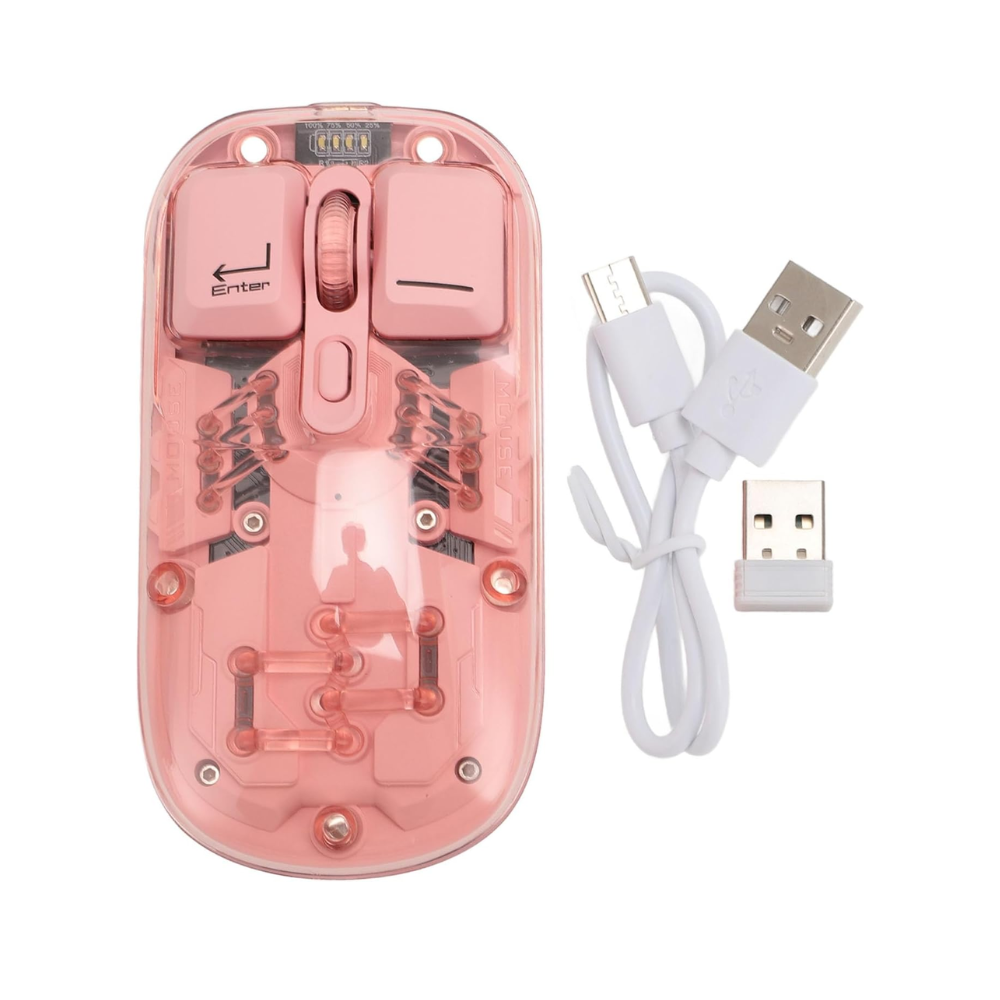 Pink Transparent RGB Wireless Mouse, Dual Mode BT5.0 & 2.4G, 400mAh Battery Mobile Arcade Ltd