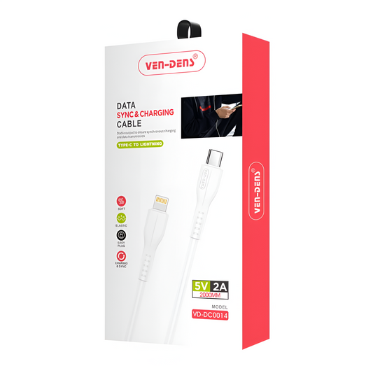 Type-C to Lightning Charging Cable – 2A 2m White | Fast & Heat-Resistant