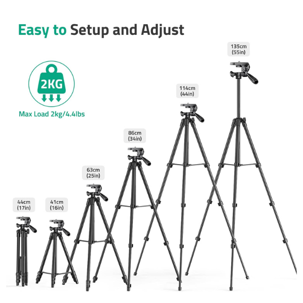 Lightweight 55-Inch/135cm Tripod Stand with Remote, Phone Clip & Carry Bag Mobile Arcade Ltd
