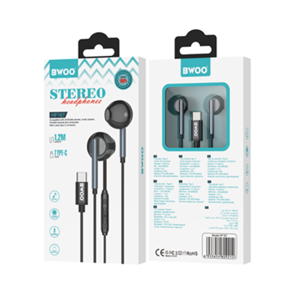 BWOO BO-HF76 Type-C Wired Earphones with Mic Dual Drivers & Hi-Res Sound