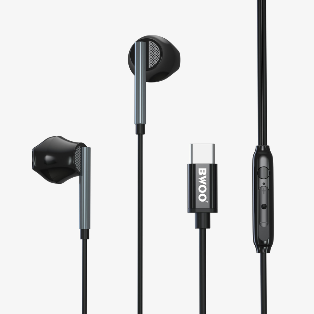 BWOO BO-HF76 Type-C Wired Earphones with Mic Dual Drivers & Hi-Res Sound Mobile Arcade Ltd