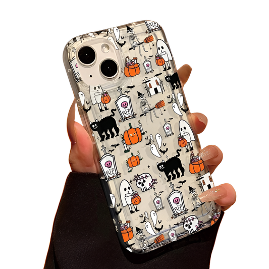 Cute Halloween Pumpkin Ghost Clear Phone Case For iPhone 17 16 15 14 13 12 Mobile Arcade Ltd