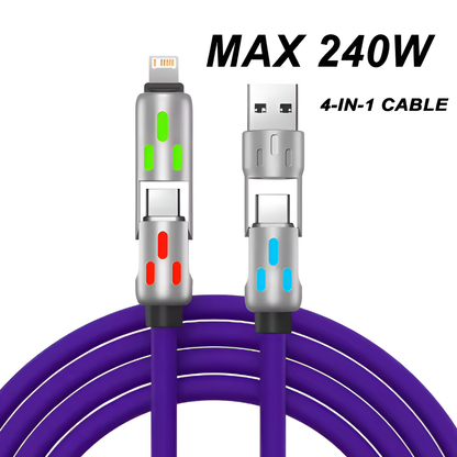 4-in-1 Rotating USB Charger Cable – 240W Fast Charge Type-C Silicone Lead 1.2m